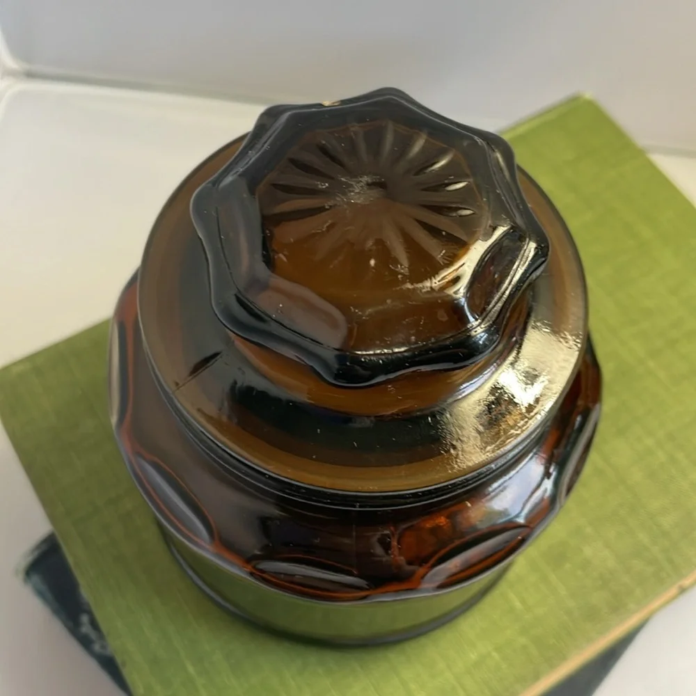 Vintage‎ Small Glass Apothecary Jar with Lid in Brown or Dark Amber